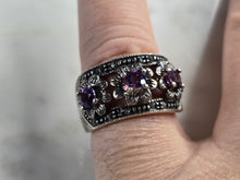 Load image into Gallery viewer, Womens Vintage Estate Sterling Silver Amethyst Flower Ring 8.5g E7870