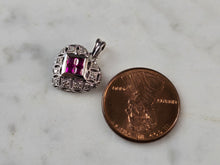 Load image into Gallery viewer, Womens Vintage Estate 14K White Gold Ruby Diamond Heart Pendant 1.8g E7881