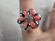Load image into Gallery viewer, Womens Estate Sterling Silver Coral Flower Ring 9.1g E7903