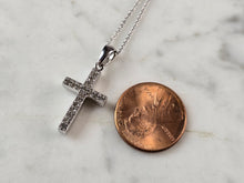 Load image into Gallery viewer, Womens 14K White Gold Necklace w/ 10k White Gold Diamond Cross Pendant E7912