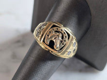 Load image into Gallery viewer, Mens Vintage Estate 14K Yellow Gold Diamond Horseshoe Ring 8.7g E7942