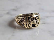 Load image into Gallery viewer, Mens Vintage Estate 14K Yellow Gold Diamond Horseshoe Ring 8.7g E7942