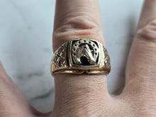 Load image into Gallery viewer, Mens Vintage Estate 14K Yellow Gold Diamond Horseshoe Ring 8.7g E7942