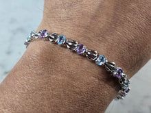 Load image into Gallery viewer, Womens Vintage Estate Sterling Silver Amethyst Topaz Bracelet 17.1g E7952