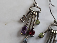 Load image into Gallery viewer, Womens Vintage Estate Sterling Silver Modernist Multi Stone Earrings 6.9g E7963