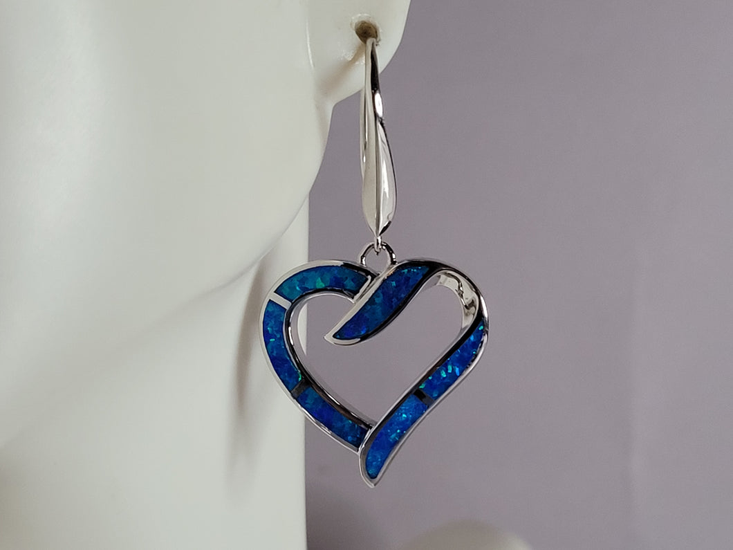 Womens Estate Sterling Silver Blue Opal Heart Earrings 8.2g E799