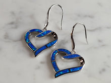 Load image into Gallery viewer, Womens Estate Sterling Silver Blue Opal Heart Earrings 8.2g E799