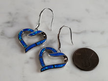 Load image into Gallery viewer, Womens Estate Sterling Silver Blue Opal Heart Earrings 8.2g E799