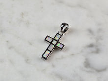 Load image into Gallery viewer, Womens Sterling Silver Opal Religious Cross Pendant 1.8g E842