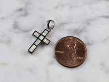 Load image into Gallery viewer, Womens Sterling Silver Opal Religious Cross Pendant 1.8g E842