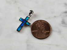 Load image into Gallery viewer, Womens Sterling Silver Blue Opal Religious Cross Pendant 1.8g E844