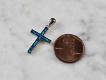 Load image into Gallery viewer, Womens Sterling Silver Blue Opal Religious Cross Pendant 1.7g E845