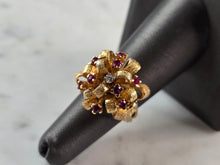 Load image into Gallery viewer, Womens Vintage Estate 14K Gold Ruby Diamond Cocktail Ring 13.0g E874