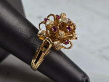 Load image into Gallery viewer, Womens Vintage Estate 14K Gold Ruby Diamond Cocktail Ring 13.0g E874
