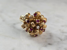 Load image into Gallery viewer, Womens Vintage Estate 14K Gold Ruby Diamond Cocktail Ring 13.0g E874