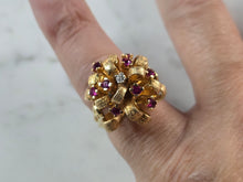 Load image into Gallery viewer, Womens Vintage Estate 14K Gold Ruby Diamond Cocktail Ring 13.0g E874