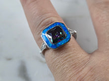 Load image into Gallery viewer, Womens Sterling Silver Modernist Blue Opal Mystic Topaz Ring 3.9g E877