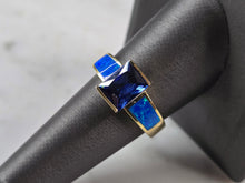 Load image into Gallery viewer, Womens Sterling Silver Gold Tone Blue Opal Tanzanite Ring 5.6g E878