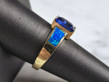 Load image into Gallery viewer, Womens Sterling Silver Gold Tone Blue Opal Tanzanite Ring 5.6g E878