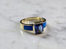 Load image into Gallery viewer, Womens Sterling Silver Gold Tone Blue Opal Tanzanite Ring 5.6g E878