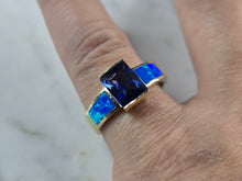 Load image into Gallery viewer, Womens Sterling Silver Gold Tone Blue Opal Tanzanite Ring 5.6g E878
