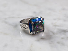Load image into Gallery viewer, Womens Sterling Silver Modernist Blue Opal Mystic Topaz Ring 6.3g E879