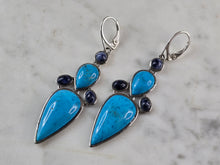 Load image into Gallery viewer, Womens Vintage Estate Sterling Silver Turquoise &amp; Lapis Earrings 16.9g E886