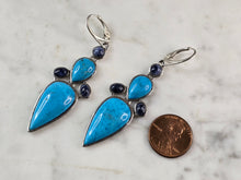 Load image into Gallery viewer, Womens Vintage Estate Sterling Silver Turquoise &amp; Lapis Earrings 16.9g E886