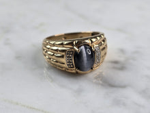 Load image into Gallery viewer, Mens Vintage Estate 10K Gold Cats Eye Diamond Ring 6.7g E933