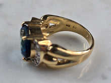 Load image into Gallery viewer, Womens Vintage Estate 14K Yellow Gold Blue Zircon &amp; Diamond Ring 9.3g #E945