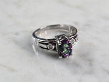 Load image into Gallery viewer, Womens Vintage Estate 10k White Gold Mystic Topaz &amp; Diamond Ring 4.2g #E977