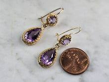 Load image into Gallery viewer, Pr Womens Vintage Estate 14K Gold Amethyst Earrings 5.4g E997