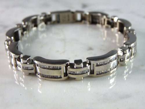 Mens Vintage Estate Heavy 14K White Gold Diamond Bracelet 48.4g E1046