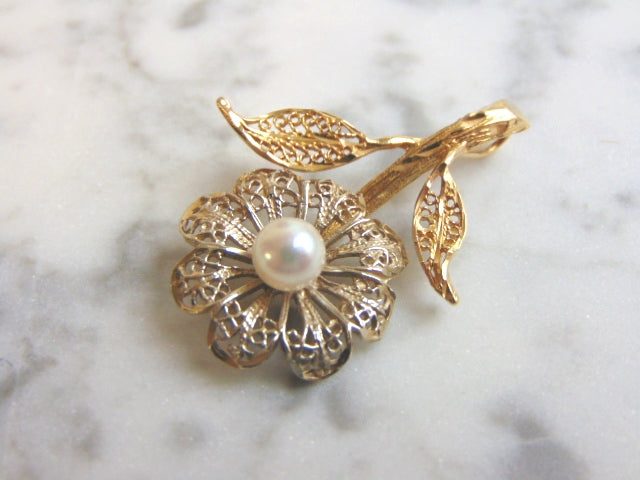 Vintage Estate Women's 14K White & Yellow Gold Flower Pendant 5.9g E1104
