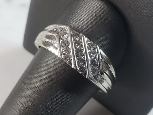 Mens Vintage Estate 14K White Gold Diamond Ring, 6.4g E1116