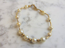 Load image into Gallery viewer, VINTAGE ESTATE 10K GOLD BRACELET W/ 12 PEARLS 10.3g  E1125