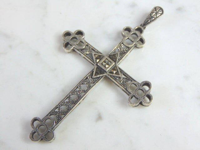 Vintage Estate Sterling Silver Religious Cross Pendant 14.0g E1136