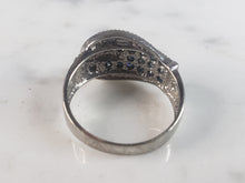 Load image into Gallery viewer, Womens Vintage Estate 10K White Gold Diamond Sapphire Buckle Ring 3.5g E1246