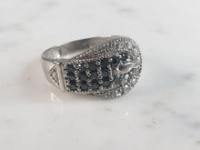 Load image into Gallery viewer, Womens Vintage Estate 10K White Gold Diamond Sapphire Buckle Ring 3.5g E1246