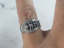 Load image into Gallery viewer, Womens Vintage Estate 10K White Gold Diamond Sapphire Buckle Ring 3.5g E1246