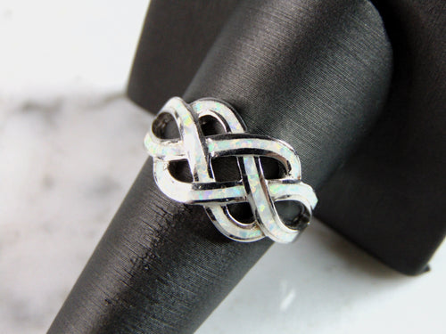 Womens Estate Sterling Silver Eternity Knot Opal Ring 5.2g E4488