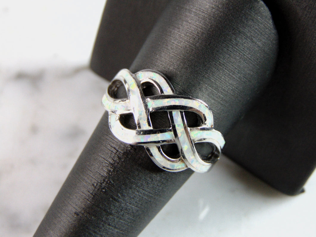 Womens Estate Sterling Silver Eternity Knot Opal Ring 5.2g E4488