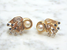 Load image into Gallery viewer, Womens Vintage Estate 14K Gold Diamond Sapphire Earrings, 10.1g E1788