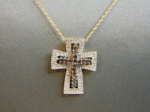 Womens 14k Gold Necklace w/ Religious Crucifix Cross Diamond Pendant 3.9g E2016