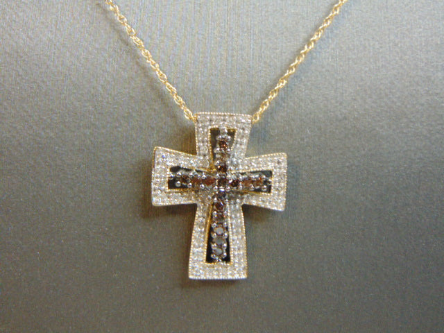 Womens 14k Gold Necklace w/ Religious Crucifix Cross Diamond Pendant 3.9g E2016