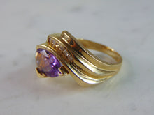 Load image into Gallery viewer, Womens Vintage Estate 10K Yellow Gold Amethyst &amp; Diamond Ring 7g E2070