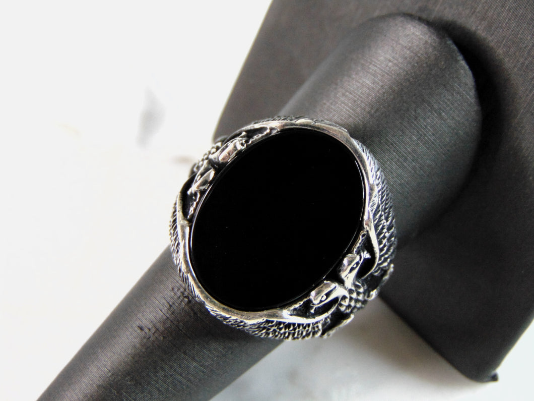 Mens Sterling Silver Onyx Eagle Ring 14.7g E2117