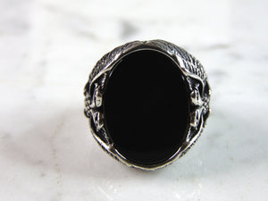 Mens Sterling Silver Onyx Eagle Ring 14.7g E2117
