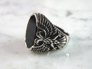 Mens Sterling Silver Onyx Eagle Ring 14.7g E2117