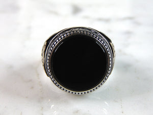 Mens Vintage Estate Sterling Silver Tiger Onyx Ring 11.5g E2339